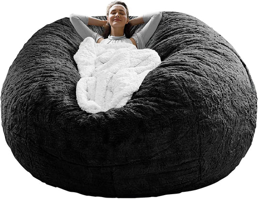 Sac Chaise Coverit A Été Seulement UNE Couverture, Pas UN Plein Sac De Haricots Chaise Coussin, grand Rond Doux Moelleux PV Velours Canapé Couverture De Lit, Meubles De Salon, Paresseux Canapé Lit Couverture, 5ft Noir